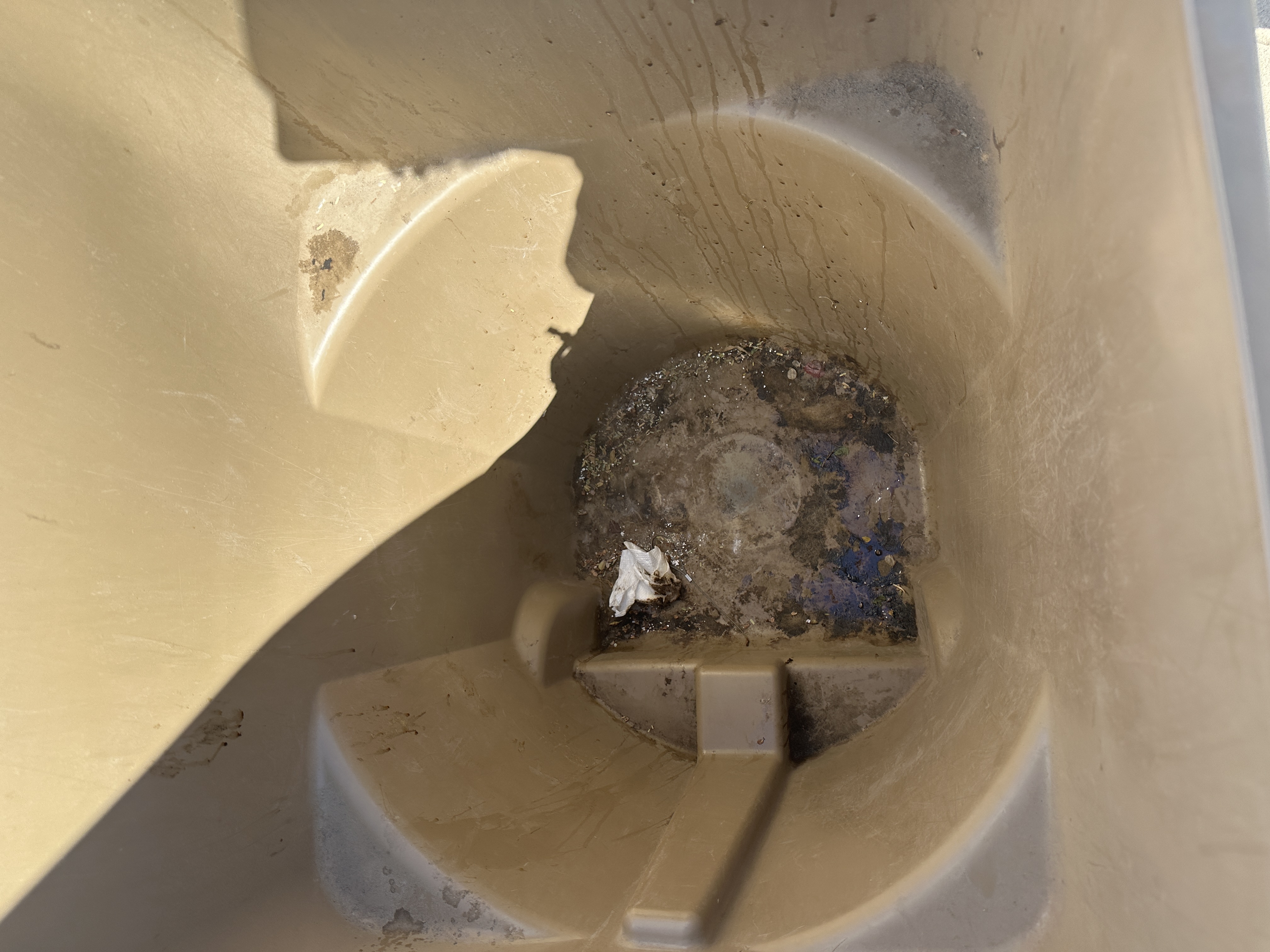 Dirty garbage can exterior before cleaning